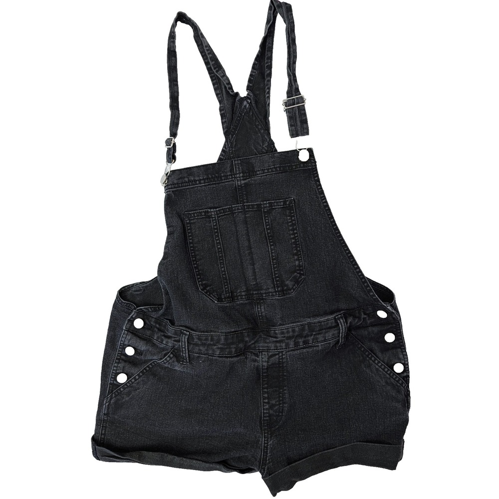 No Bo Shortalls Black Denim Bib Overalls Shorts Grunge Y2K Stretch Relaxed